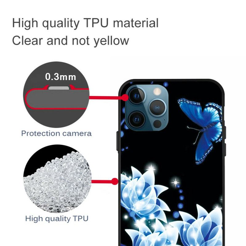 Skal iPhone 13 Pro Fjäril Och Blå Blommor