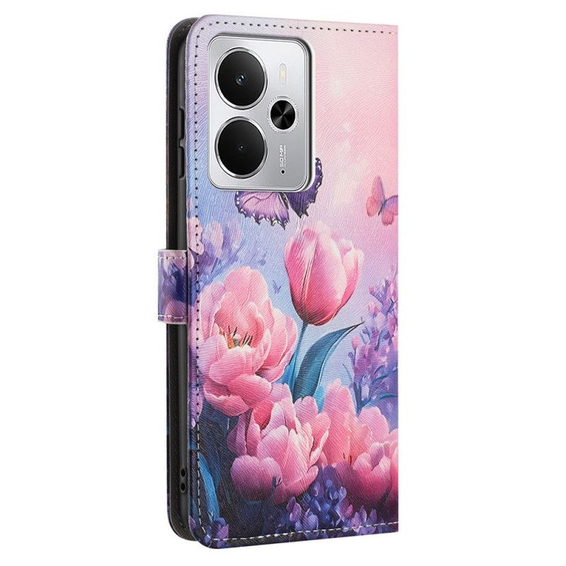 Fodral För Realme 14 5g Rosa Blommor Och Fjärilar