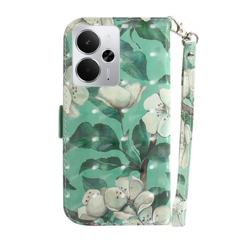 Fodral Realme 14 5g Vita Blommor Med Snodd