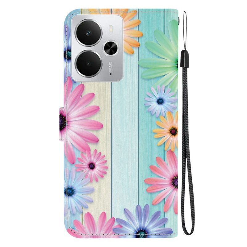 Läderfodral Realme 14 5g Telefonfodral Solrosmönster