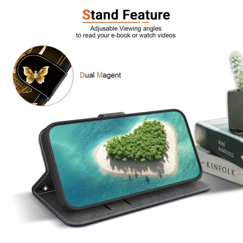 Läderskal Fodral Realme 14 5g Guldfärgat Blommönster