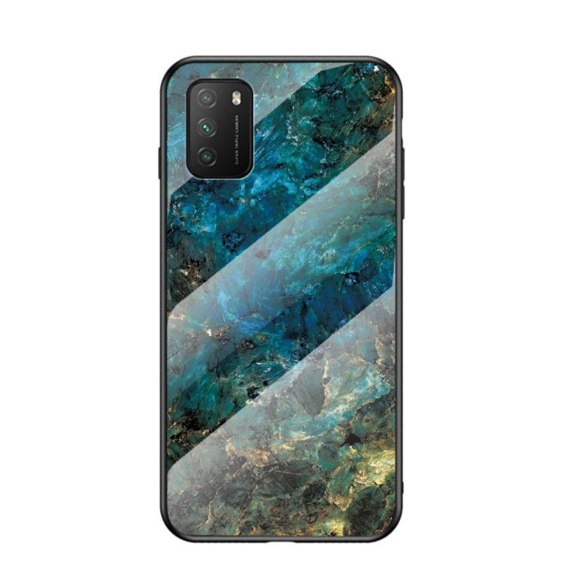 Skal Xiaomi Poco M3 Svart Mobilskal Marmorfärger Härdat Glas