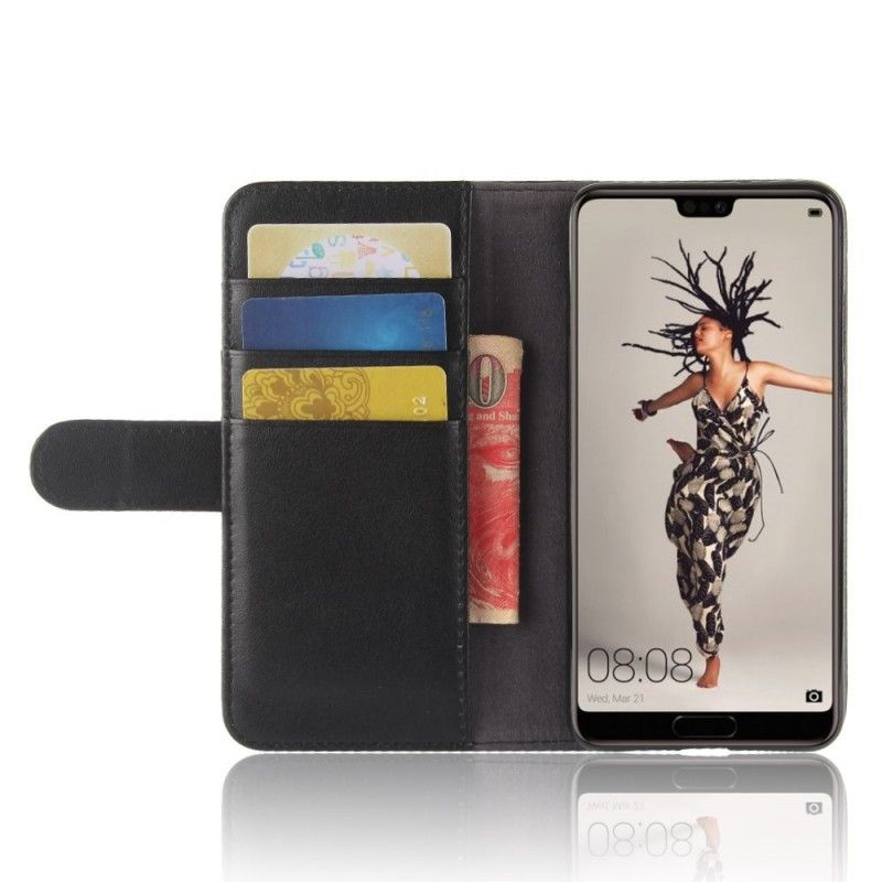 Läderfodral Huawei P20 Svart Mobilskal Äkta Läder
