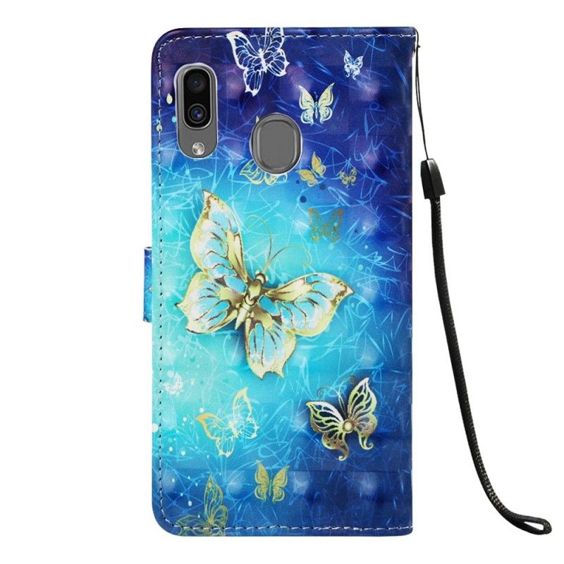 Läderskal Samsung Galaxy A30 Gyllene Remfjärilar