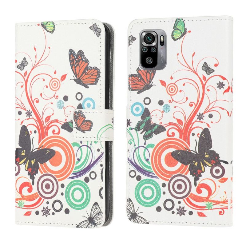 Fodral för Xiaomi Redmi Note 10 / Note 10S Svart Fjärilar Och Blommor