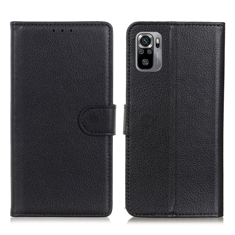 Fodral för Xiaomi Redmi Note 10 / Note 10S Svart Premium Lychee-Lädereffekt