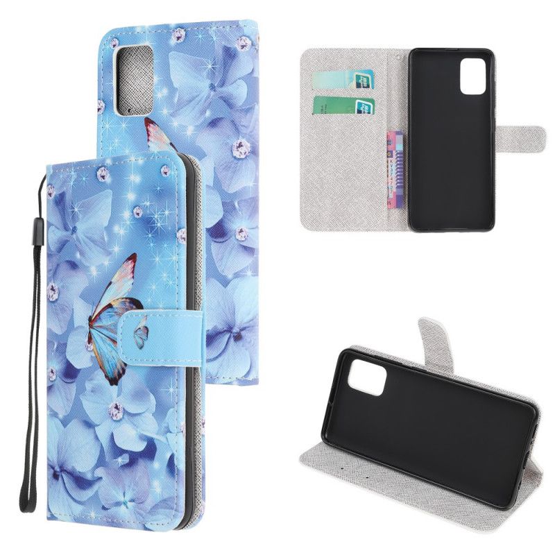 Fodral Xiaomi Redmi Note 10 / Note 10S Diamantfjärilar Med Rem