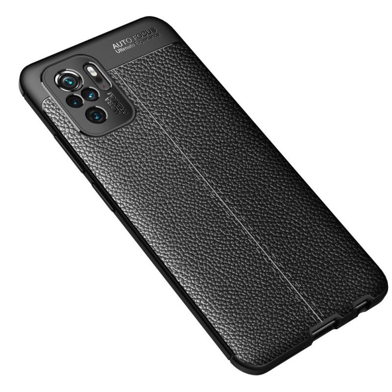 Skal Xiaomi Redmi Note 10 / Note 10S Svart Lychéläder Med Dubbla Linjer