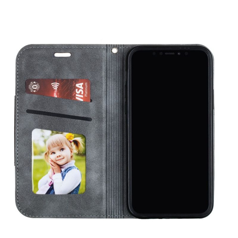 Folio-fodral för iPhone 11 Grå Vågläderstil