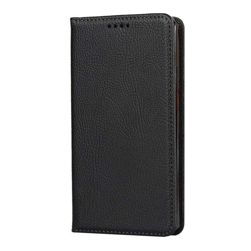 Folio-fodral iPhone 11 Svart Äkta Litchiläder Med Rem
