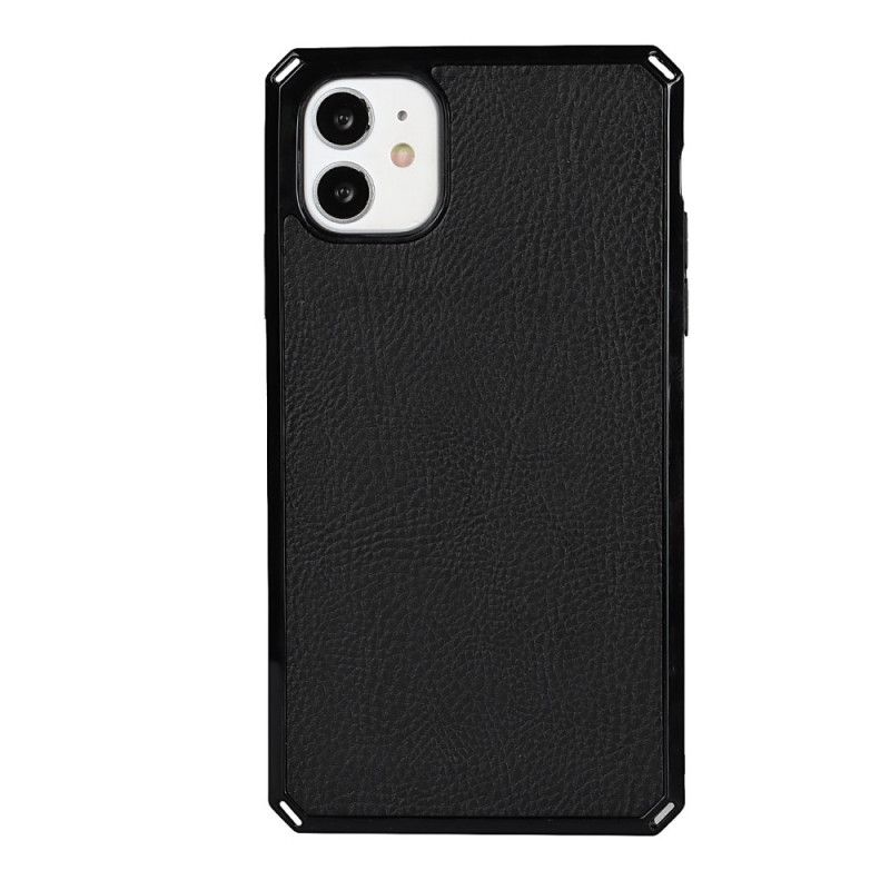 Folio-fodral iPhone 11 Svart Äkta Litchiläder Med Rem