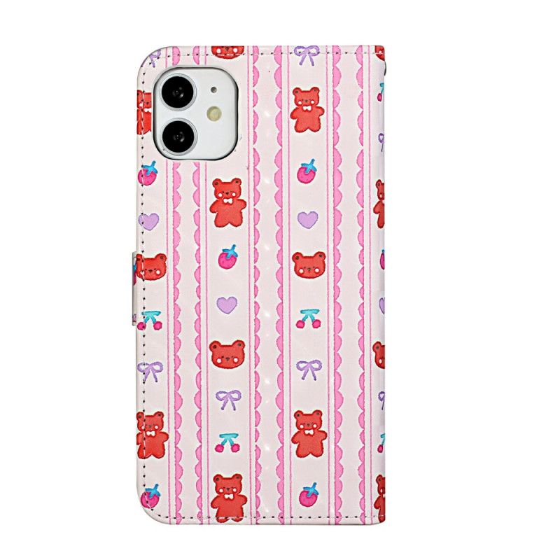 Läderfodral iPhone 11 Mobilskal Nallebjörn Justerbar Rem