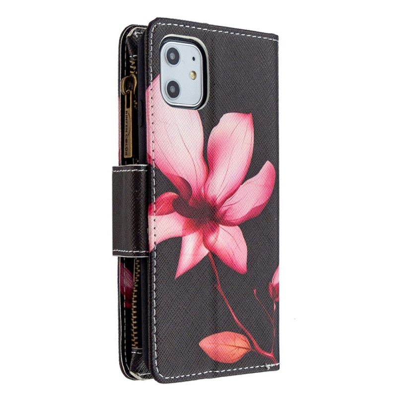 Läderfodral iPhone 11 Svart Blomma Med Blixtlås