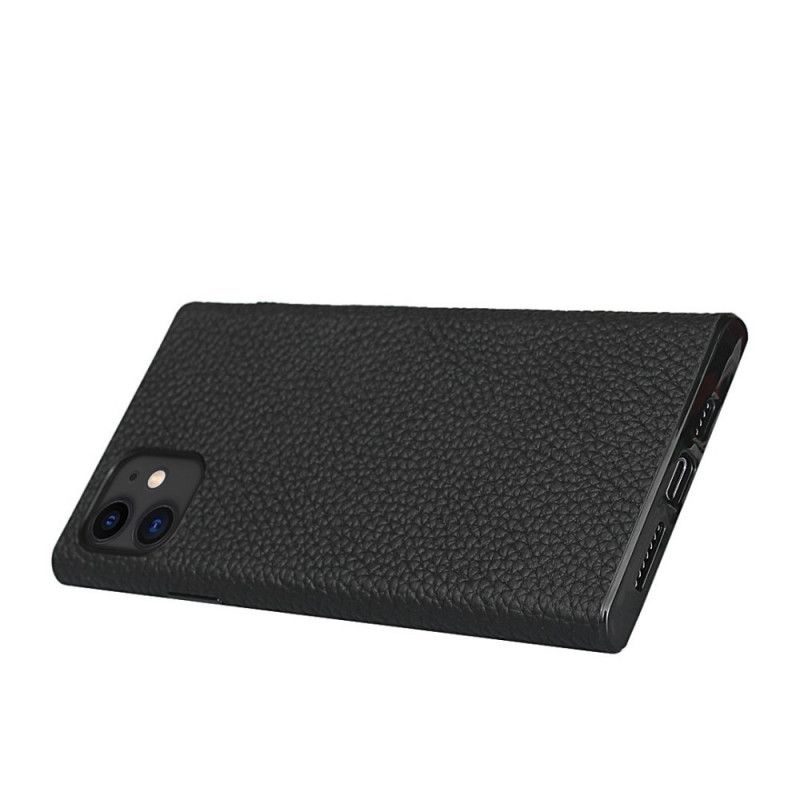 Skal iPhone 11 Svart Äkta Litchiläder Med Rem