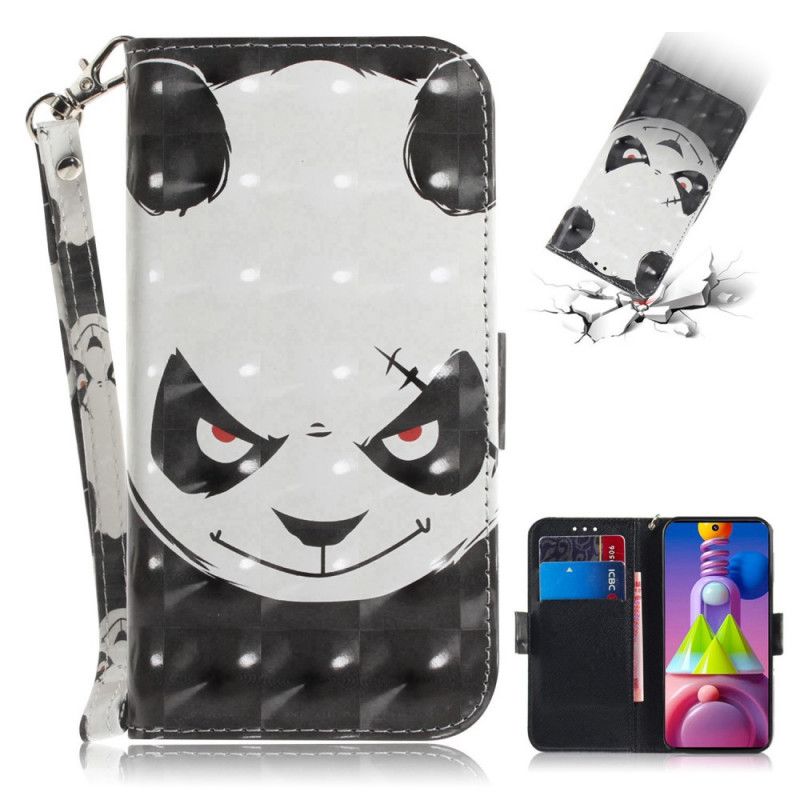 Läderfodral Samsung Galaxy M51 Mobilskal Arg Panda Med Rem