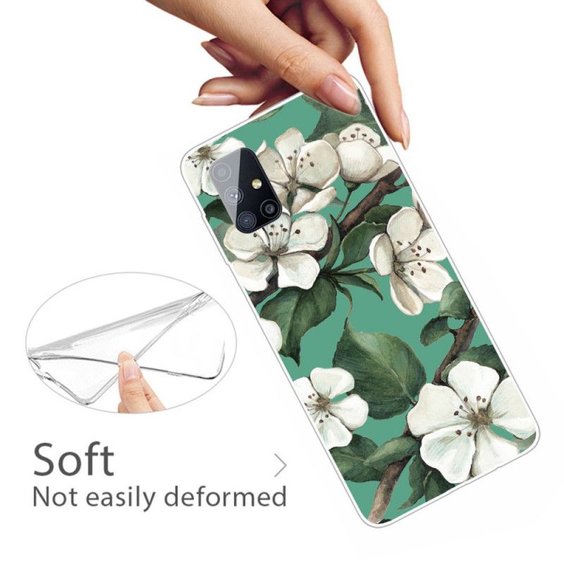Skal för Samsung Galaxy M51 Målade Vita Blommor