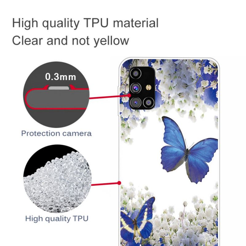 Skal för Samsung Galaxy M51 Mörkblå Design Fjärilar
