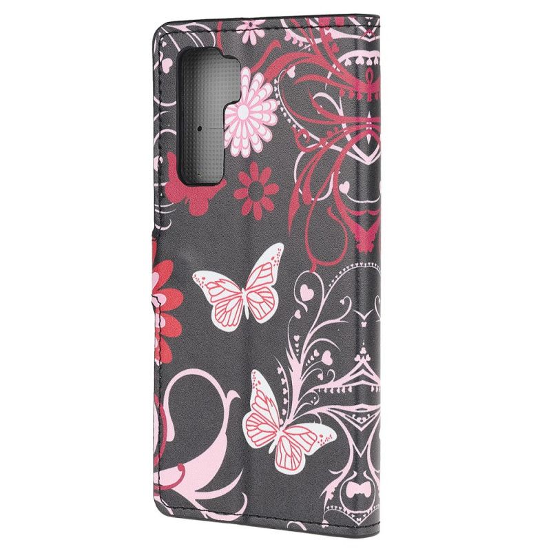 Fodral för Huawei P40 Lite 5G Svart Fjärilar Och Blommor 2