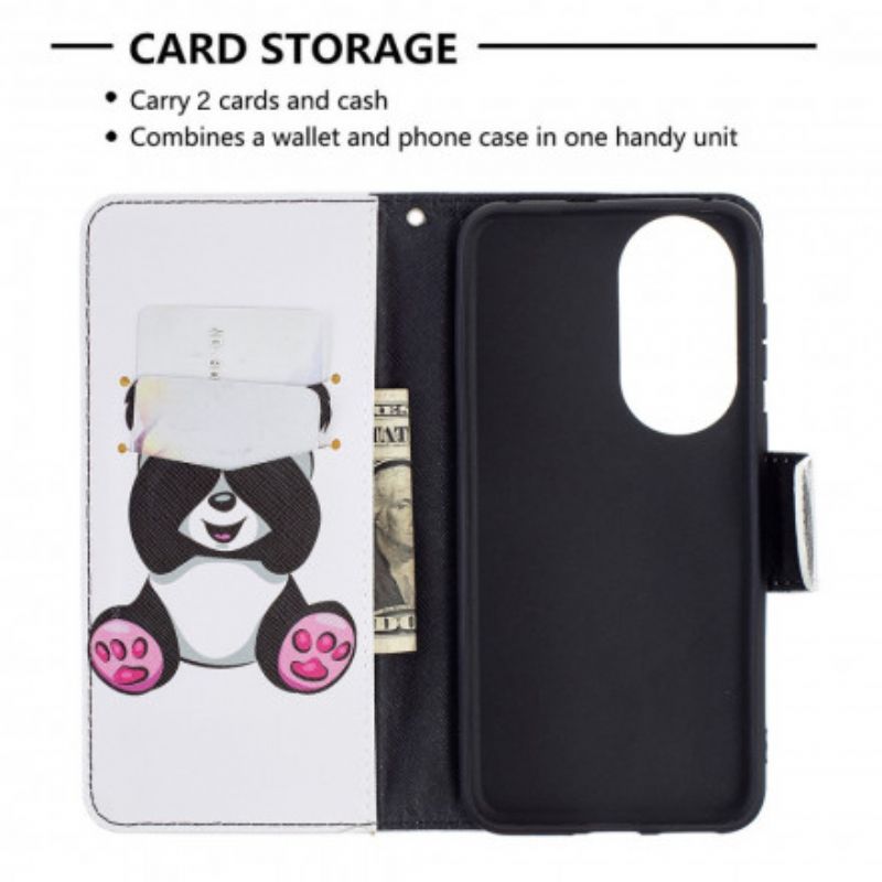 Läderfodral Huawei P50 Telefonfodral Panda På Bambu