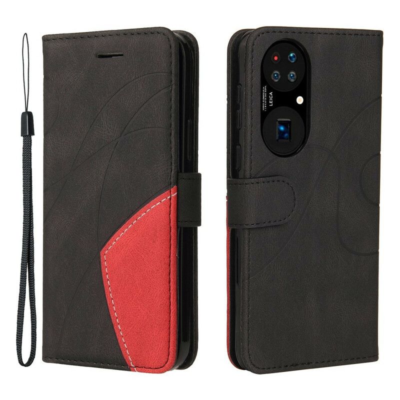 Läderfodral Huawei P50 Telefonfodral Signatur Tvåfärgat Konstläder