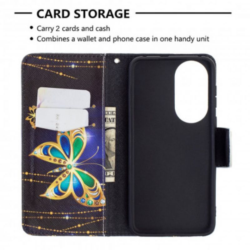 Läderskal Fodral Huawei P50 Magisk Fjäril
