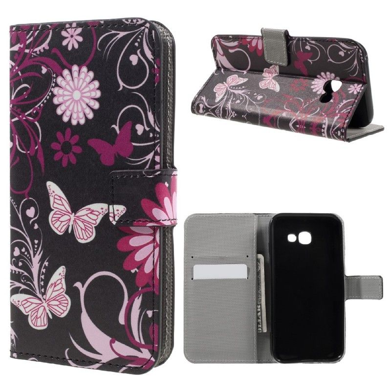 Skyddsfodral Samsung Galaxy A3 2017 Svart Fjärilar Och Blommor