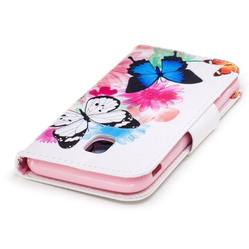 Fodral för Samsung Galaxy J7 2017 Rosa Målade Fjärilar Och Blommor