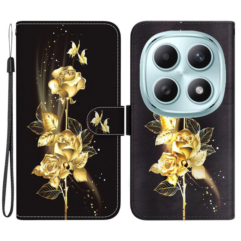 Fodral För Xiaomi Redmi Note 15 5g Guldfärgade Fjärilar Och Rosa