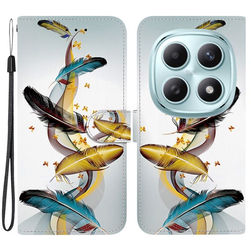 Läderfodral Xiaomi Redmi Note 15 5g Telefonfodral Färgglada Fjädrar