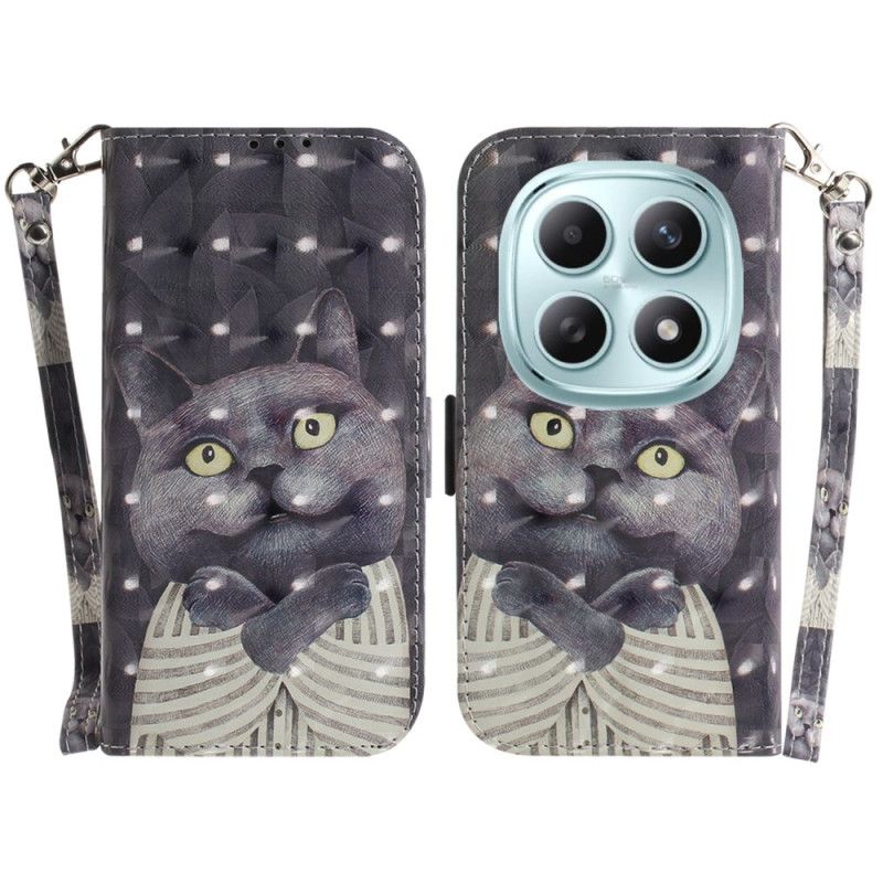 Läderfodral Xiaomi Redmi Note 15 5g Telefonfodral Grå Katt Med Snöre