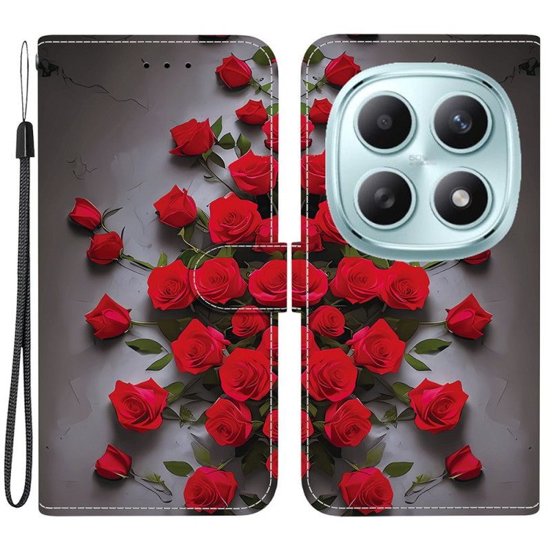 Läderfodral Xiaomi Redmi Note 15 5g Telefonfodral Röda Rosor