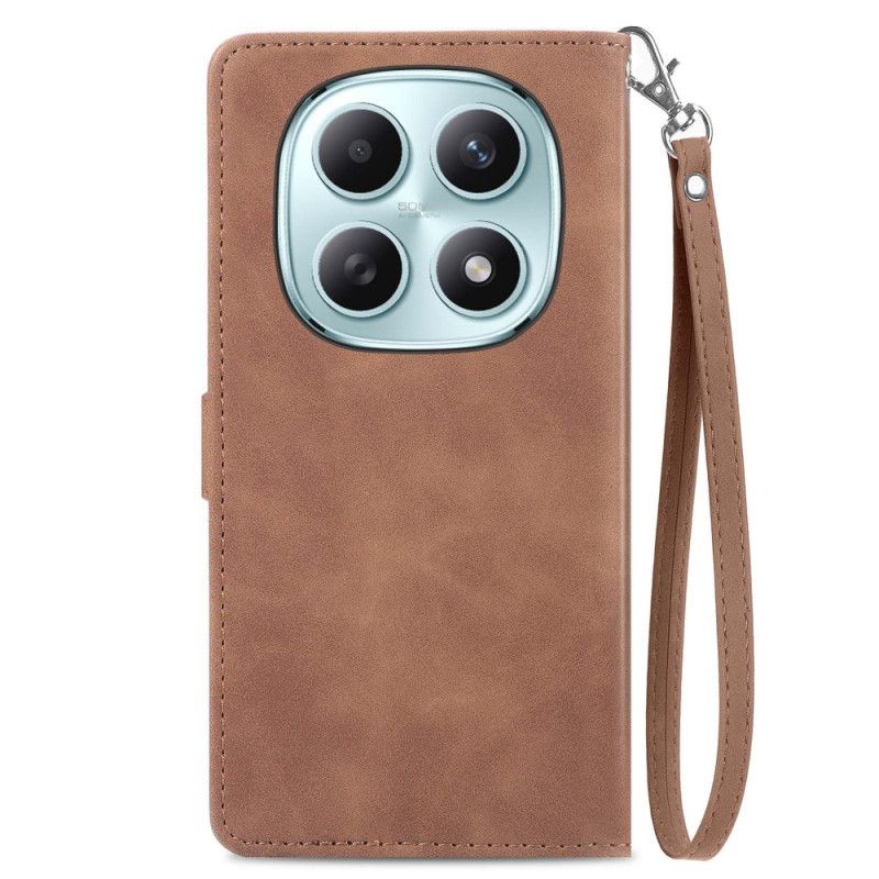 Läderskal Fodral Xiaomi Redmi Note 15 5g Blommig Spetsrem