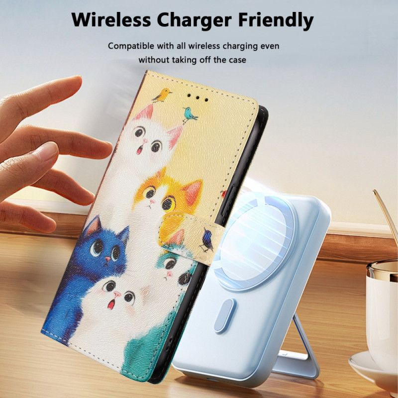 Läderskal Fodral Xiaomi Redmi Note 15 5g Färgglada Katter