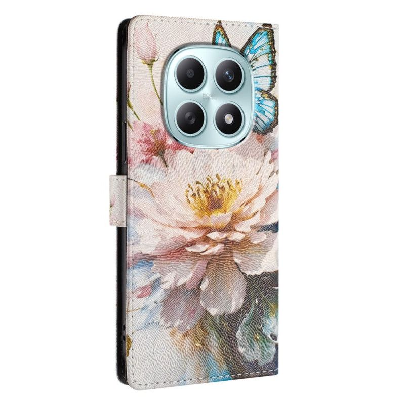 Läderskal Fodral Xiaomi Redmi Note 15 5g Fjäril Och Blommor