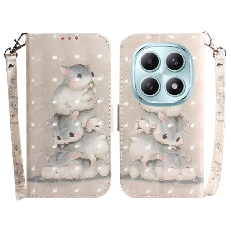 Läderskal Fodral Xiaomi Redmi Note 15 5g Hamstrar Med Snöre