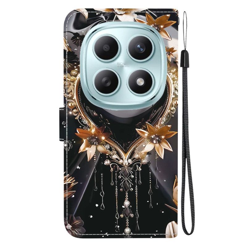 Läderskal Fodral Xiaomi Redmi Note 15 5g Svart Och Guldigt Hjärta