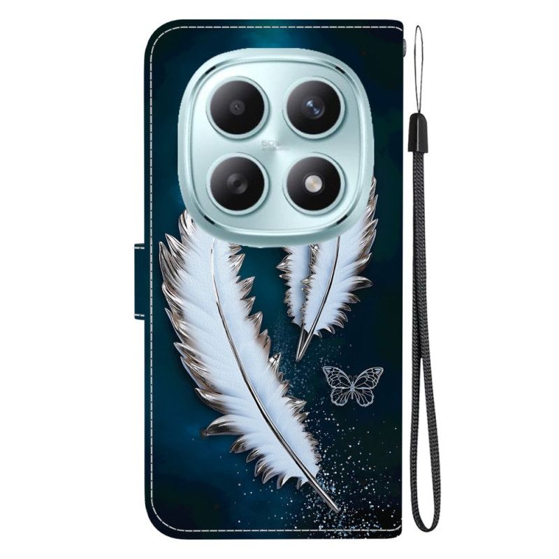 Läderskal Fodral Xiaomi Redmi Note 15 5g Vita Fjädrar