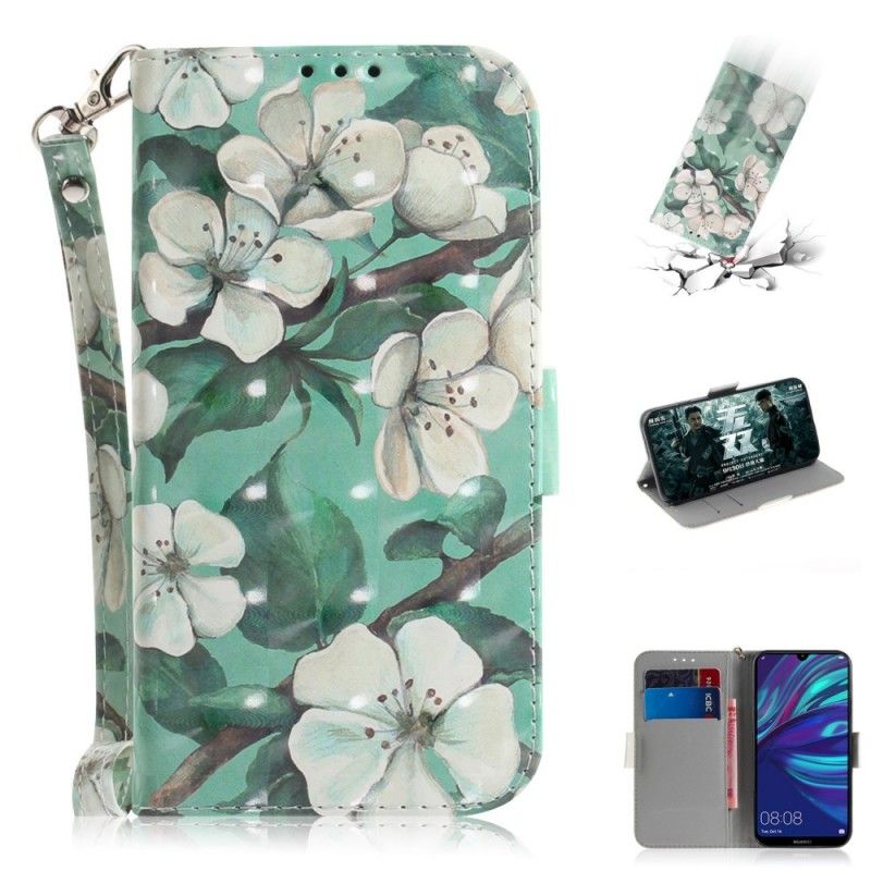 Läderfodral Huawei P30 Lite Mobilskal Blommande Gren Med Rem