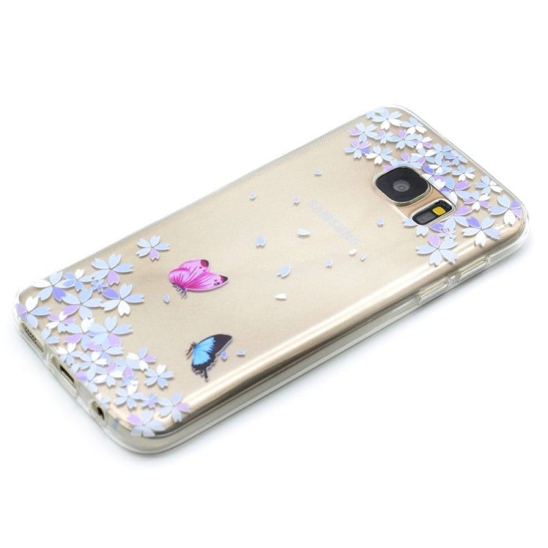 Skal Samsung Galaxy S7 Genomskinliga Fjärilar Och Blommor