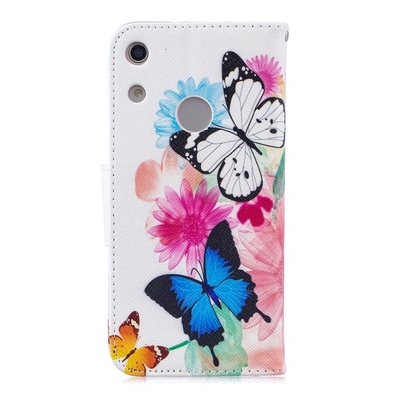 Läderskal Honor 8A Magenta Målade Fjärilar Och Blommor