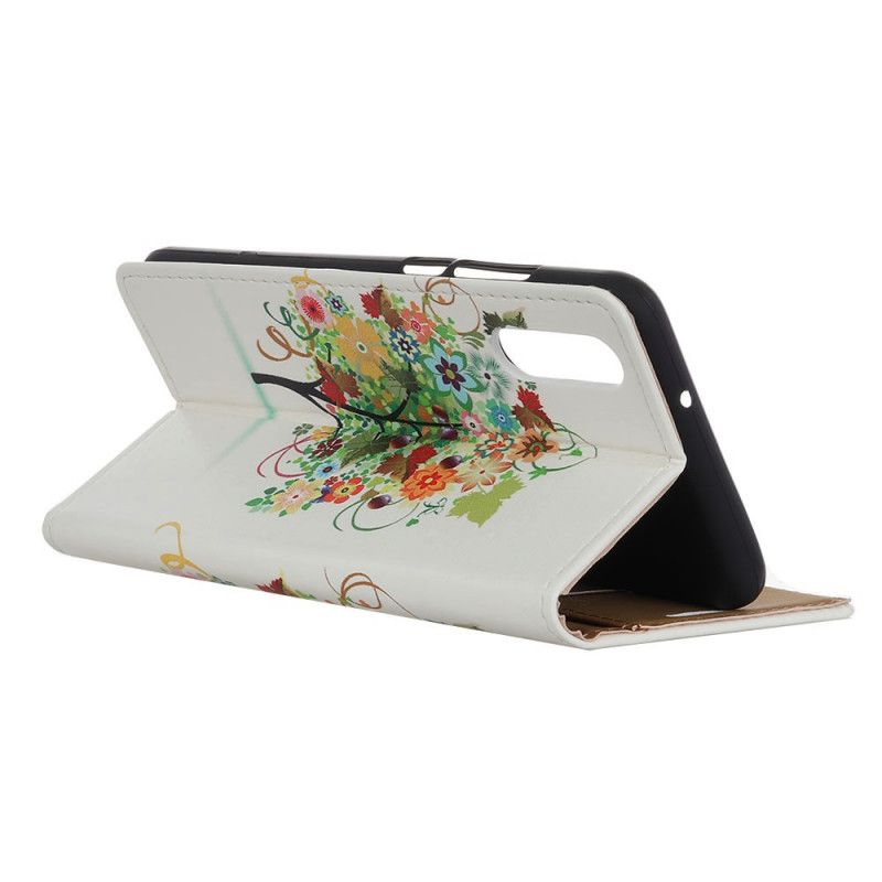 Läderfodral Xiaomi Mi A3 Orange Mobilskal Blommande Träd