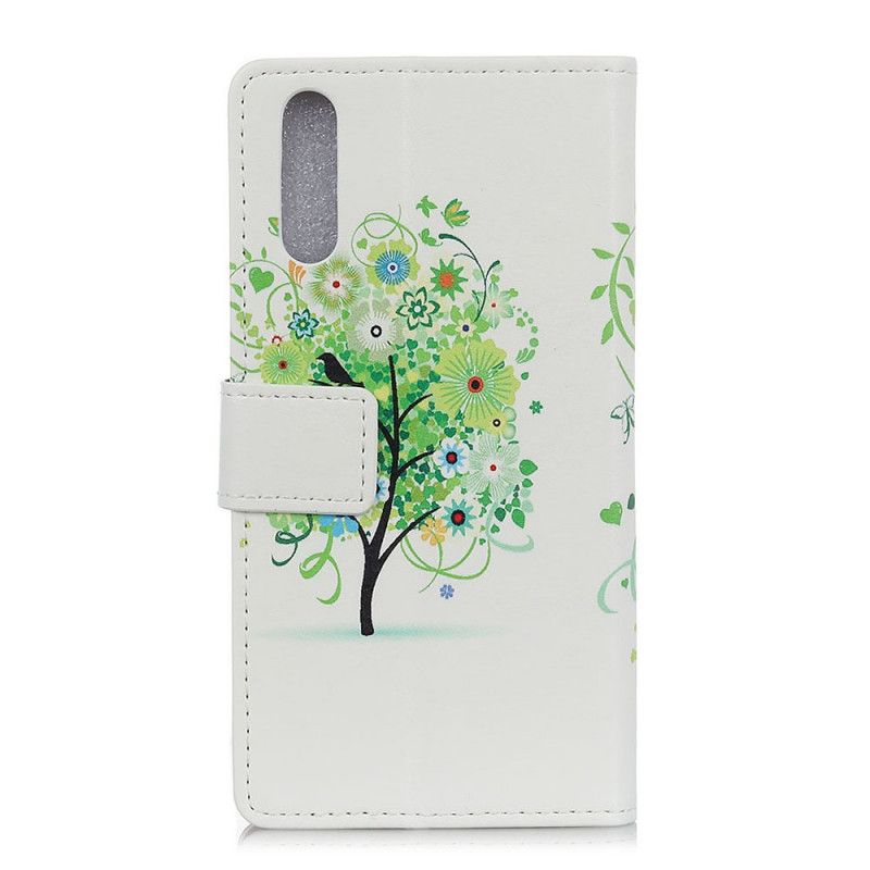 Läderfodral Xiaomi Mi A3 Orange Mobilskal Blommande Träd