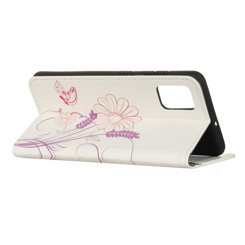 Läderfodral Samsung Galaxy A51 Mobilskal Rita Fjärilar Och Blommor