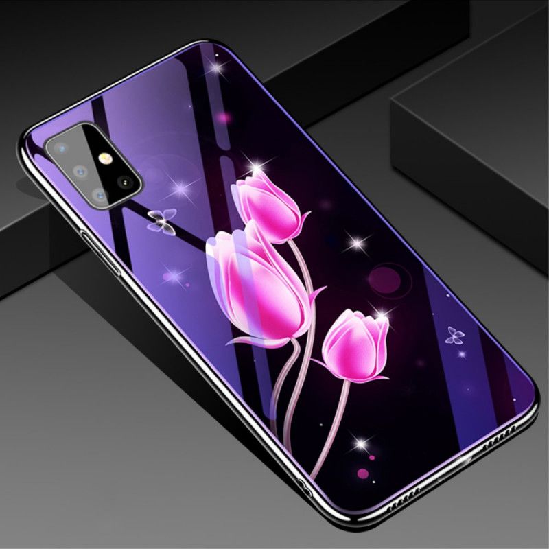 Skal Samsung Galaxy A51 Rosa Mobilskal Härdat Glas Och Blommig Silikon