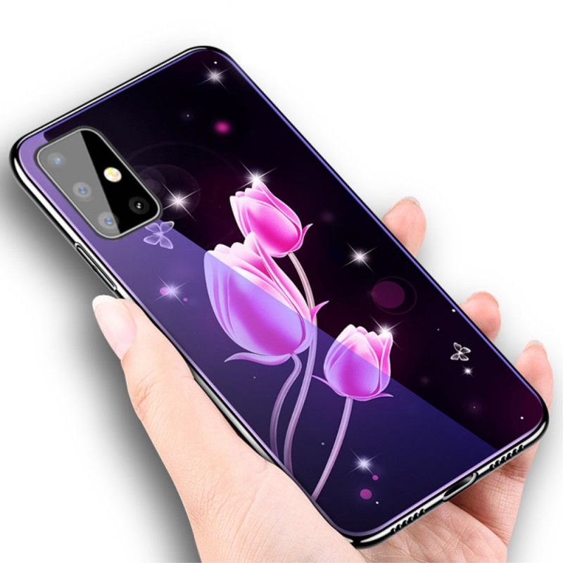 Skal Samsung Galaxy A51 Rosa Mobilskal Härdat Glas Och Blommig Silikon