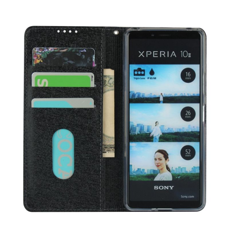 Folio-fodral Sony Xperia 10 II Svart Mjukt Läderstil Med Rem