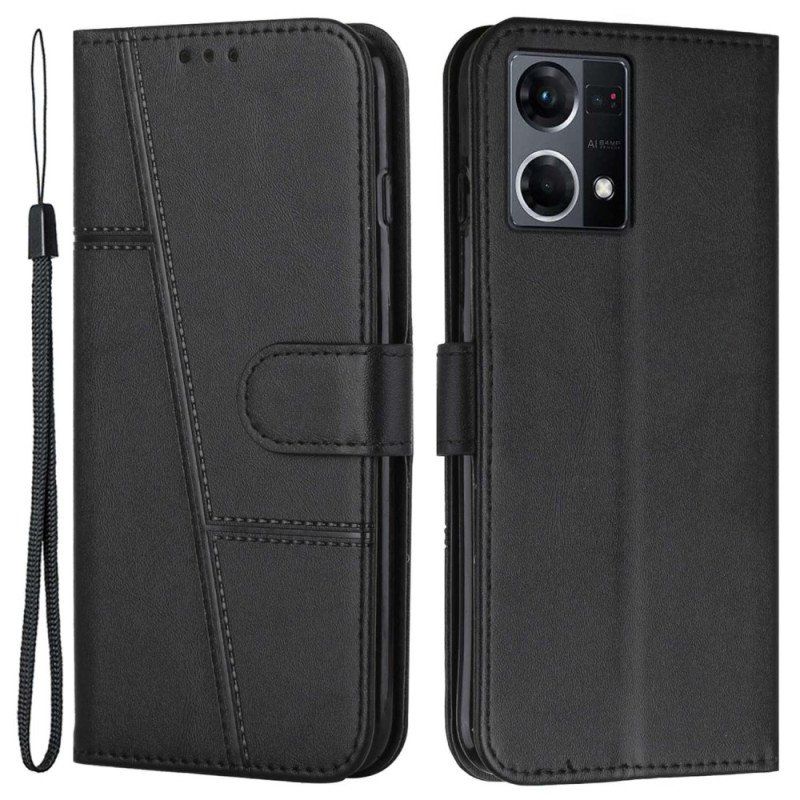 Fodral Oppo Reno 7 Med Kedjar Strappy Geo Lädereffekt