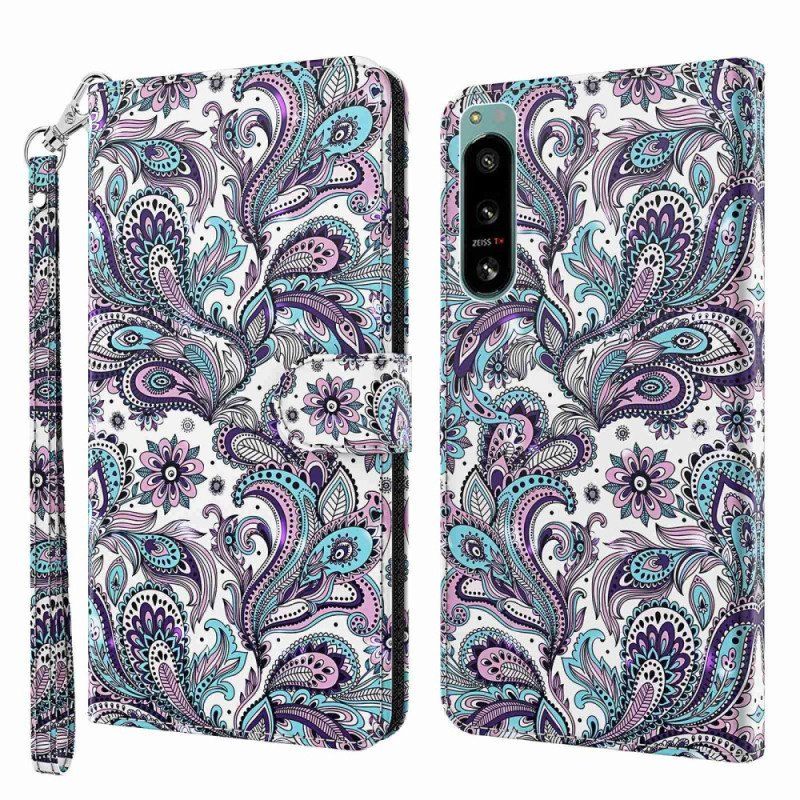 Fodral Sony Xperia 5 IV Med Kedjar Strappy Paisley Mönster