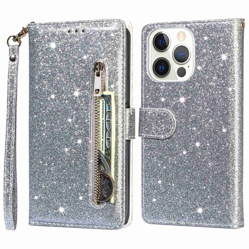 Folio-fodral iPhone 14 Pro Glitter Stil Med Paljetter