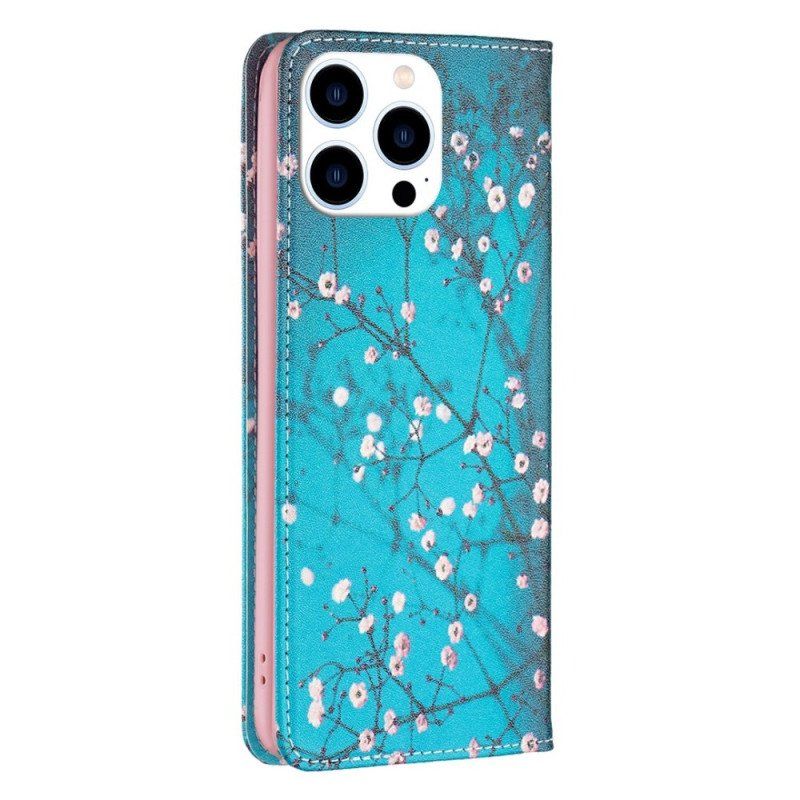 Folio-fodral iPhone 14 Pro Läderfodral Blommor